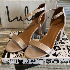 Miranda Nude Patent Ankle Strap Heels